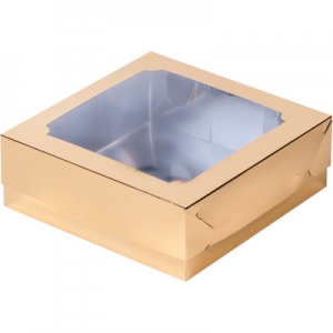Коробка для печенья 20*20*7 см, золотая с окном